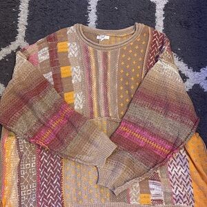 Easel Multicolor Patchwork Crew Neck Sweater